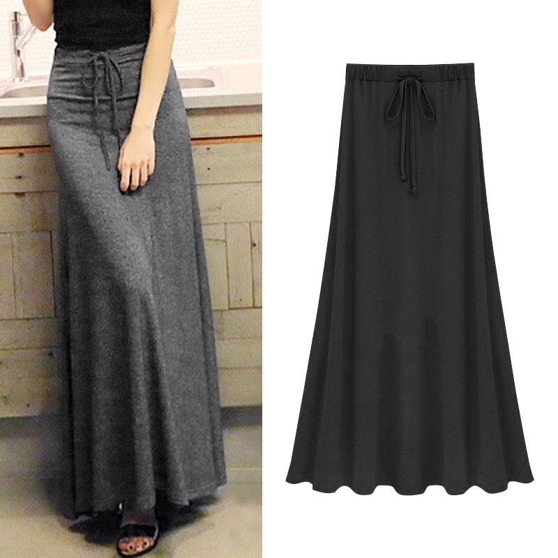 Womens Elastic Waist A-line Skirts Hip Slim Long Loose Sheds Split Large Size Knitted OLV1080 220317