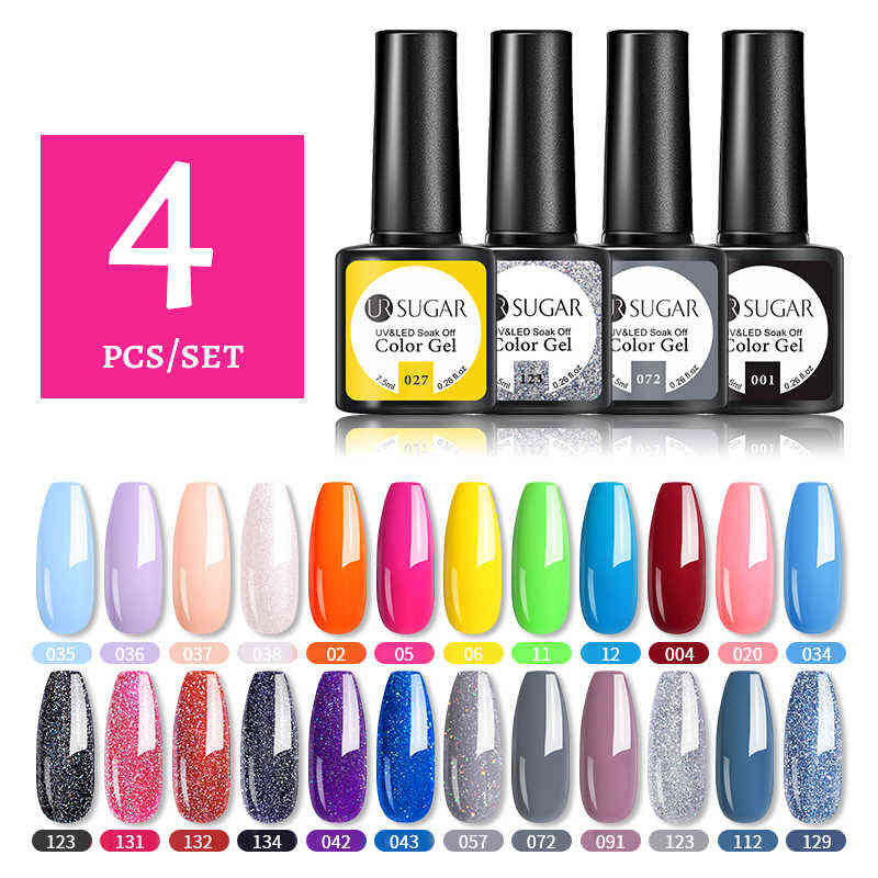 Nail Gel Toy Polish Set 4pcs 6pcs Kit Glitter Vernis Semi Permanent Base Top Uv Led Art 0328