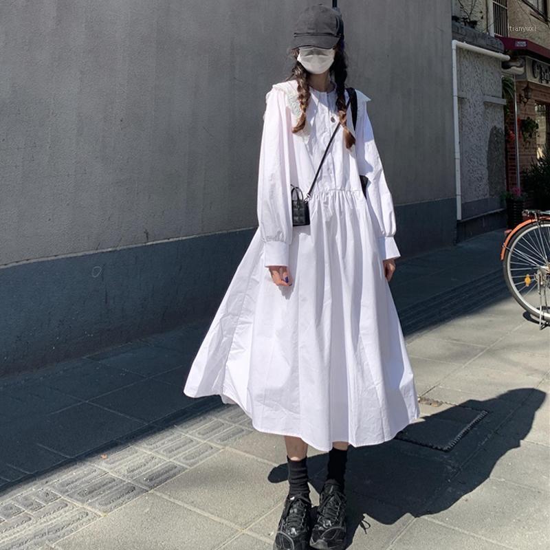 Casual Dresses Korean Long Sleeve Dress Women Loose Shirt Spring Summer Lace Sweet Big Lapel Elegant Student Pleated Cotton, White
Casual Dresses Korean Long Sleeve Dress Women Loose Shirt Spring Summer Lace Sweet Big Lapel Elegant Student Pleated Cotton, White