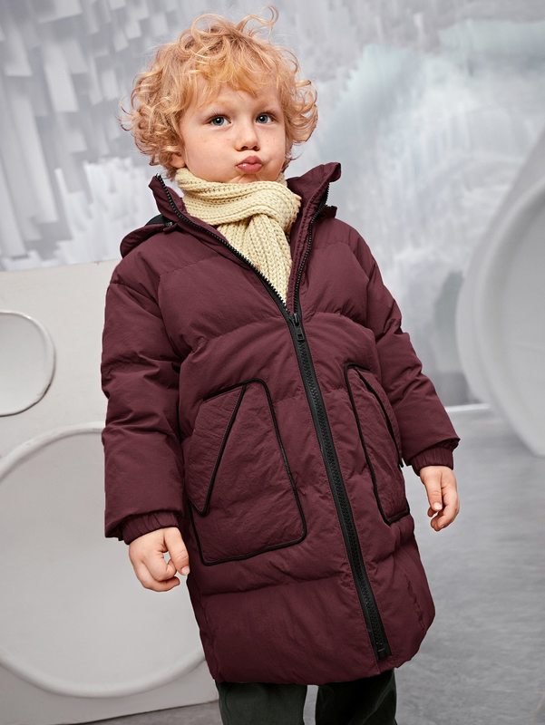 Toddler Boys Slant Pocket Zip Up Hooded Puffer Coat SHE