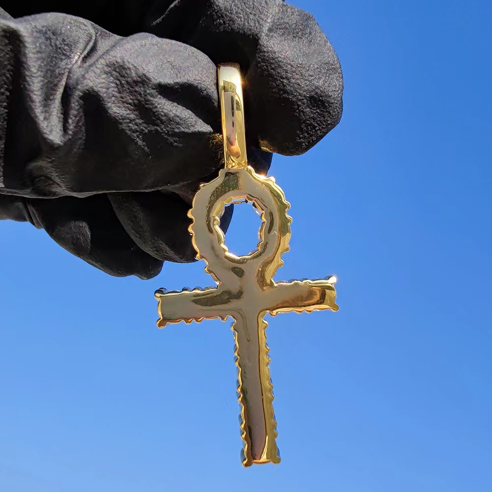 Hip Hop Cross Key Pendant Necklace Jewelry Bling Diamond Stone 18k Real Gold Plated Jewelry