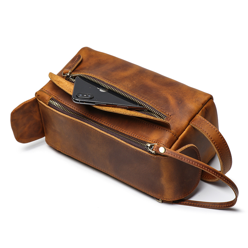 handbag ladies cosmetic bag large capacity crazy horse leather toiletry storage bag