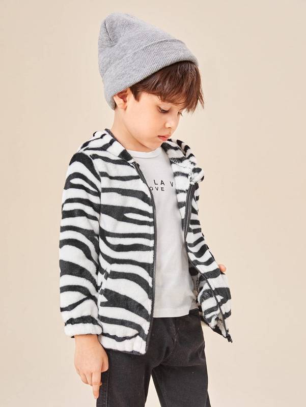 Toddler Boys Zebra Striped Hooded Teddy Jacket SHE