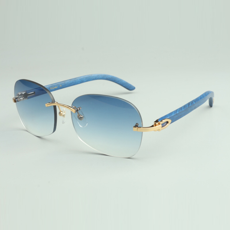 Plain sunglasses 4193829 with blue natural wood legs and 58mm lens