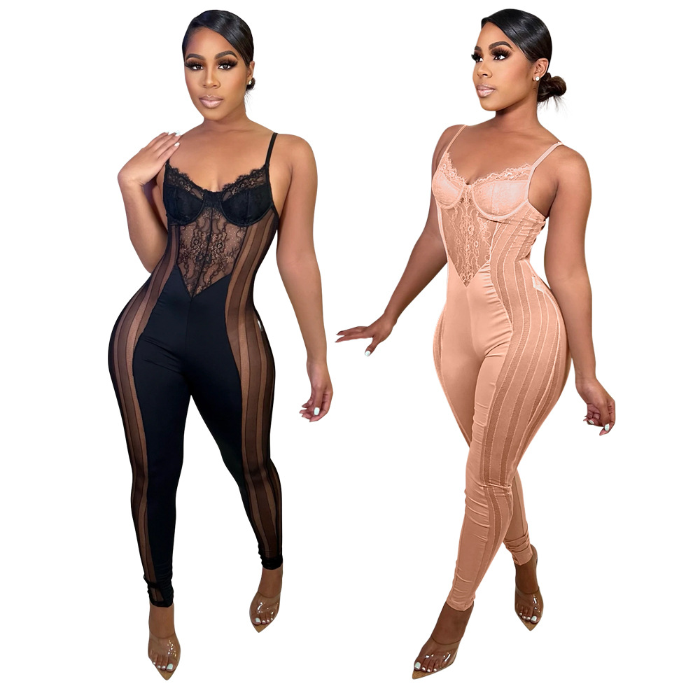 Sexy Nude Black Jumpsuit Evening Dress 2022 Spaghetti Straps Lace Pantsuit Prom Dresses For Black Girls Night Formal Outfit Wear Robe De Soiree Mariag