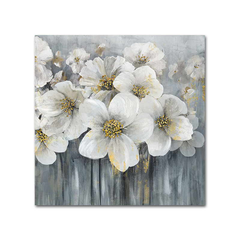 Abstract White Flower Oil Painting on Canvas Posters and Prints Wall Art Picture Gold Canvas Art Picture for Livingroom Decor