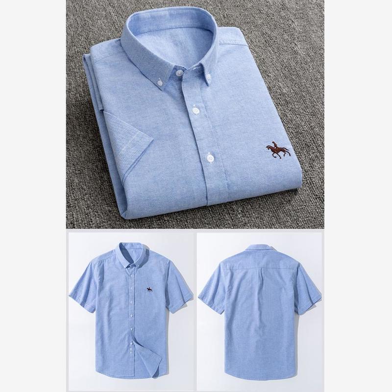 Summer Short Sleeve Turndown Collar Regular Fit Oxford Fabric 100% Cotton Excellent Comfortable Business Men Casual Shirts 220322