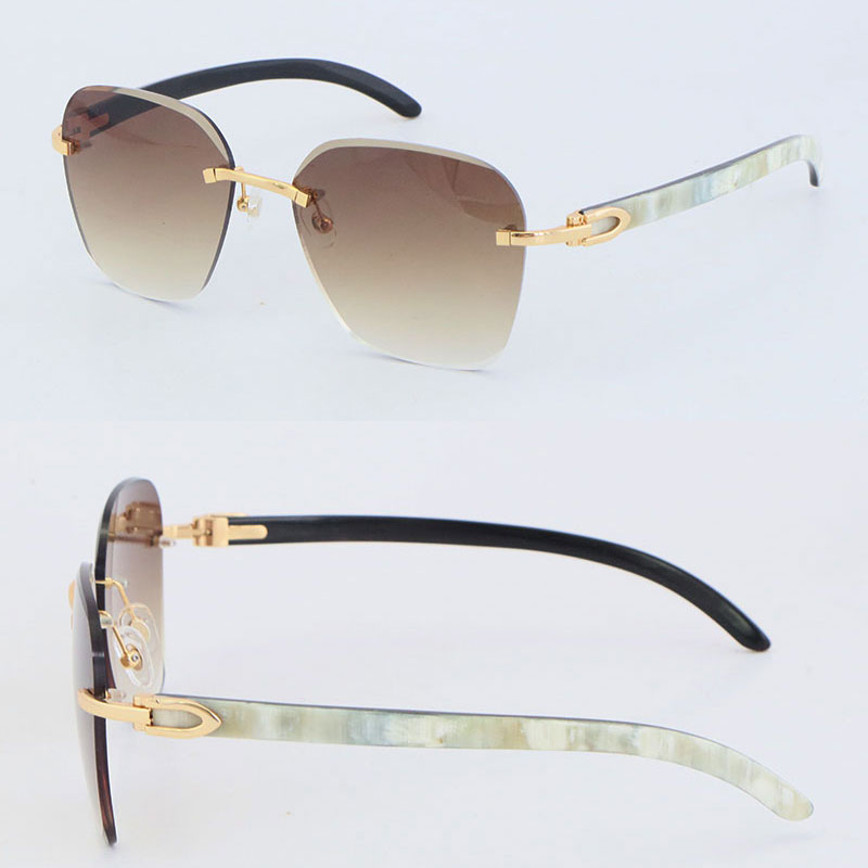 New Designer Metal Rimless White Inside Black Buffalo Horn Sunglasses Diamond cut Lens Fashion High Quality Sun glasses 18K Gold Male and Female Size:61-18-140MM
New Designer Metal Rimless White Inside Black Buffalo Horn Sunglasses Diamond cut Lens Fashion High Quality Sun glasses 18K Gold Male and Female Size:61-18-140MM