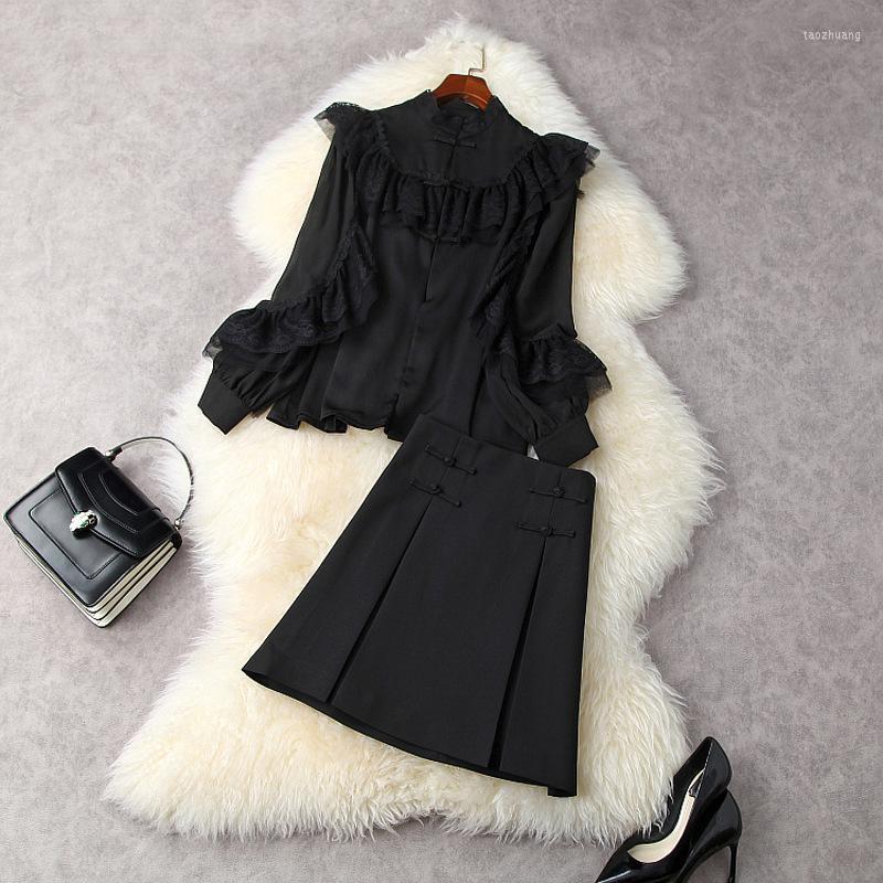 Women Ruffles Tops And Black Skirt Set Spring Summer 2022 Designer Chinese Style Lantern Sleeve Blouses Sexy Two Piece Dress
Women Ruffles Tops And Black Skirt Set Spring Summer 2022 Designer Chinese Style Lantern Sleeve Blouses Sexy Two Piece Dress