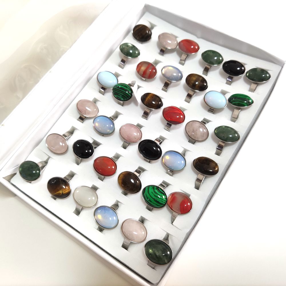 Wholesale 30pcs/lot Colorful Stone Ring For Women Vintage Mix Stone Stainless Steel Party Rings Female Charm Beautiful Rings New Jewelry