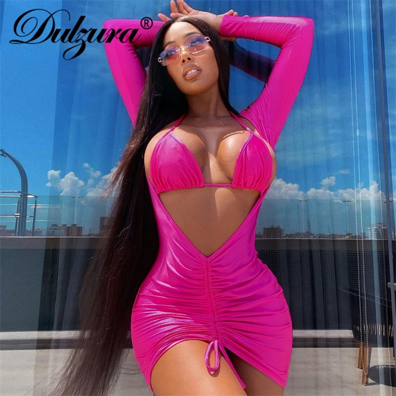 Dulzura Autumn Winter Women Ruched Drawstring Long Sleeve Mini Dress With Halter Bra Bodycon Sexy Club Party Beach 220816, Rose red
Dulzura Autumn Winter Women Ruched Drawstring Long Sleeve Mini Dress With Halter Bra Bodycon Sexy Club Party Beach 220816, Rose red