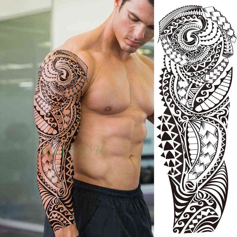NXY Temporary Tattoo Waterproof Sticker Totem Geometric Full Arm Large Size Sleeve Tatoo Flash for Men Women 0330