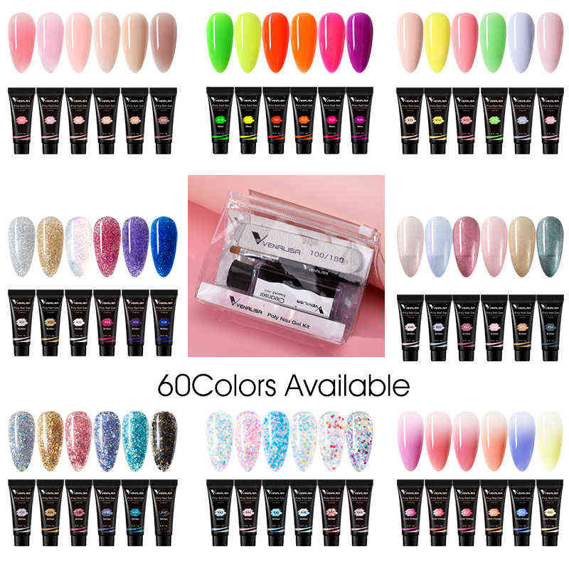 NXY Nail Gel Poly Kit Tips Brush Slip Solution Glitter Neon Camouflage Polish Extension File Set 0328