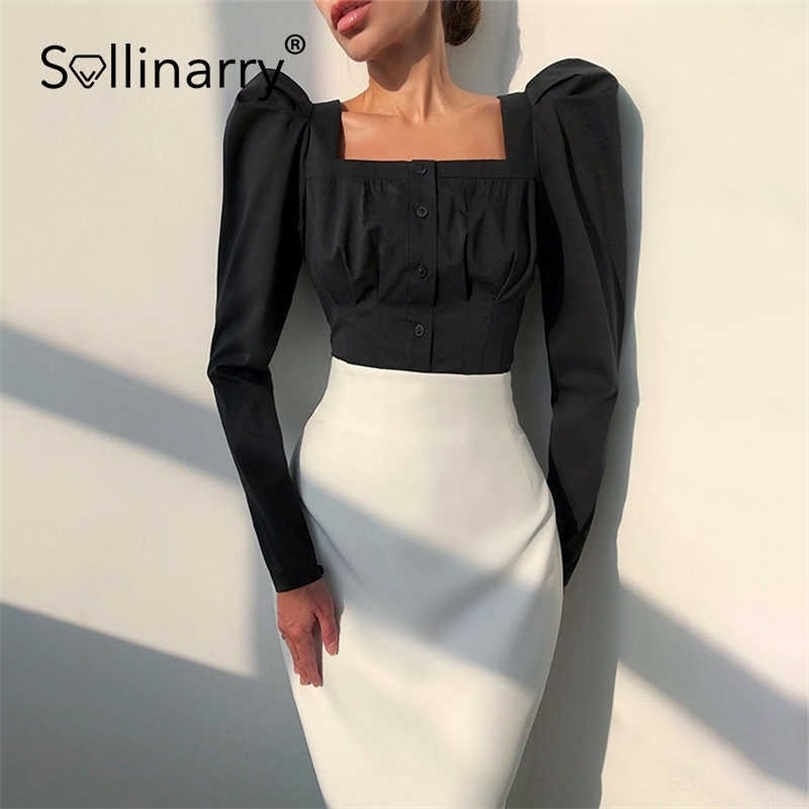 Sollinarry Retro square collar small bubble sleeves blouse lady Single-breasted fashion solid blouse Slim waist spring woman top 210709, Black
Sollinarry Retro square collar small bubble sleeves blouse lady Single-breasted fashion solid blouse Slim waist spring woman top 210709, Black