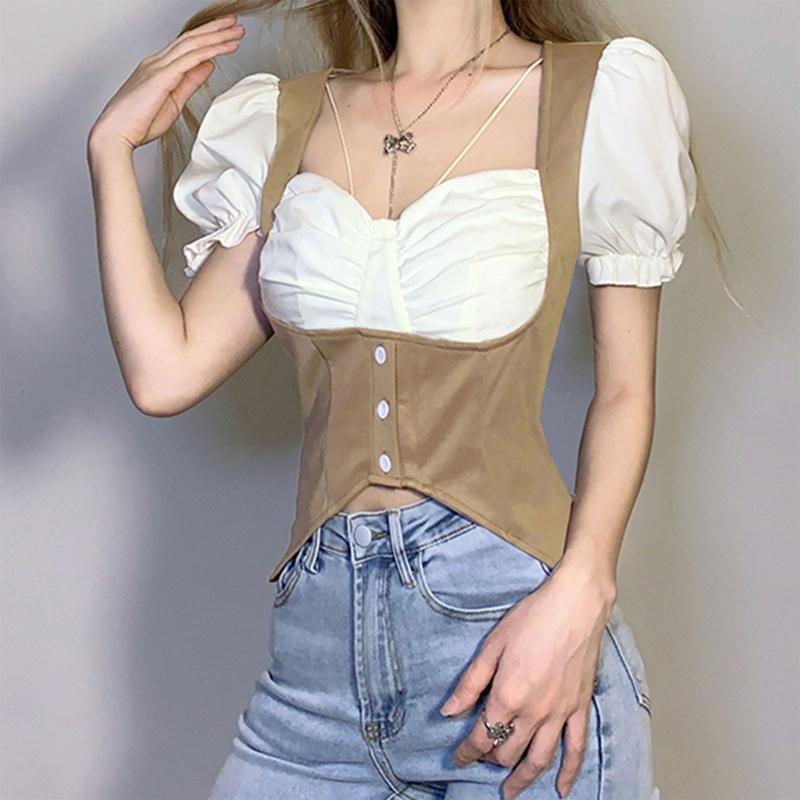 Women' Blouses & Shirts Women Puff Short Sleeve Crop Top Square Neck Colorblock Irregular Corset T-ShirtWomen, As pic
Women' Blouses & Shirts Women Puff Short Sleeve Crop Top Square Neck Colorblock Irregular Corset T-ShirtWomen, As pic