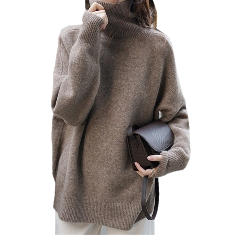 Thick sweater women's wool turtleneck sweater women fall winter short loose plus size pullover lazy knitted top 201222