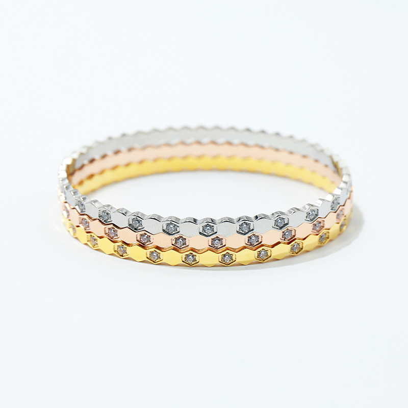 New Hexagonal Glossy Crystal women bracelet titanium steel bangles whole high quality not fade