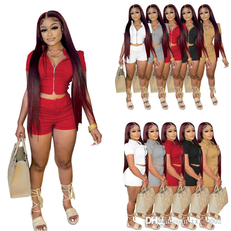 Women Tracksuits Two Pieces Set Designer Solid High Elastic Fabric Slim Zipper Short Sleeve Shorts Sports Outfits Sportwear, White
Women Tracksuits Two Pieces Set Designer Solid High Elastic Fabric Slim Zipper Short Sleeve Shorts Sports Outfits Sportwear, White