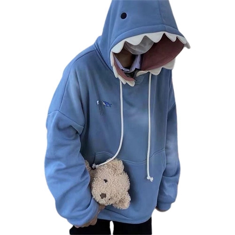 Funny Shark Patchwork Hoodies Women Autumn Kawaii Sweatshirt Sleeve Casual Oversized School Pullover Long Clothes X4z5 220812