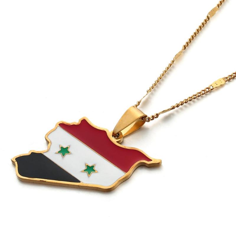 Pendant Necklaces Stainless Steel Trendy Syria Map Flag Syrians Women Jewelry