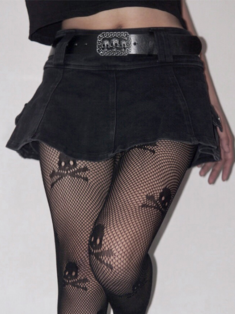 AltGoth Harajuku Y2k Denim Skirt Women Dark Gothic Streetwear Mini Skirt with Skull Belt Mall Goth Punk Grunge Sexy Emo Clubwear 220701