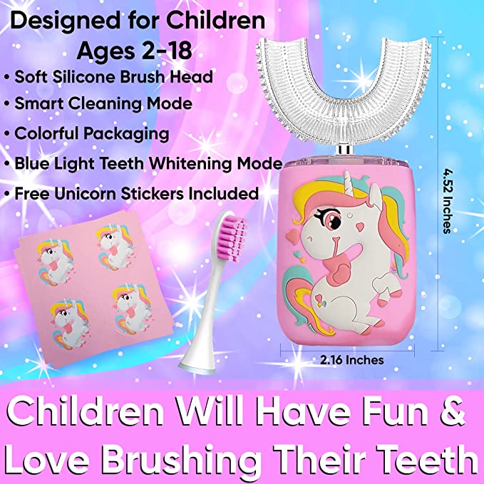 Ultra Sonic Silicone U Shape Toothbrush For Kids Smart Electronic Automatic USB Rechargeable Tooth brush Children IPX7 Waterproof Safe Use Teeth Clean