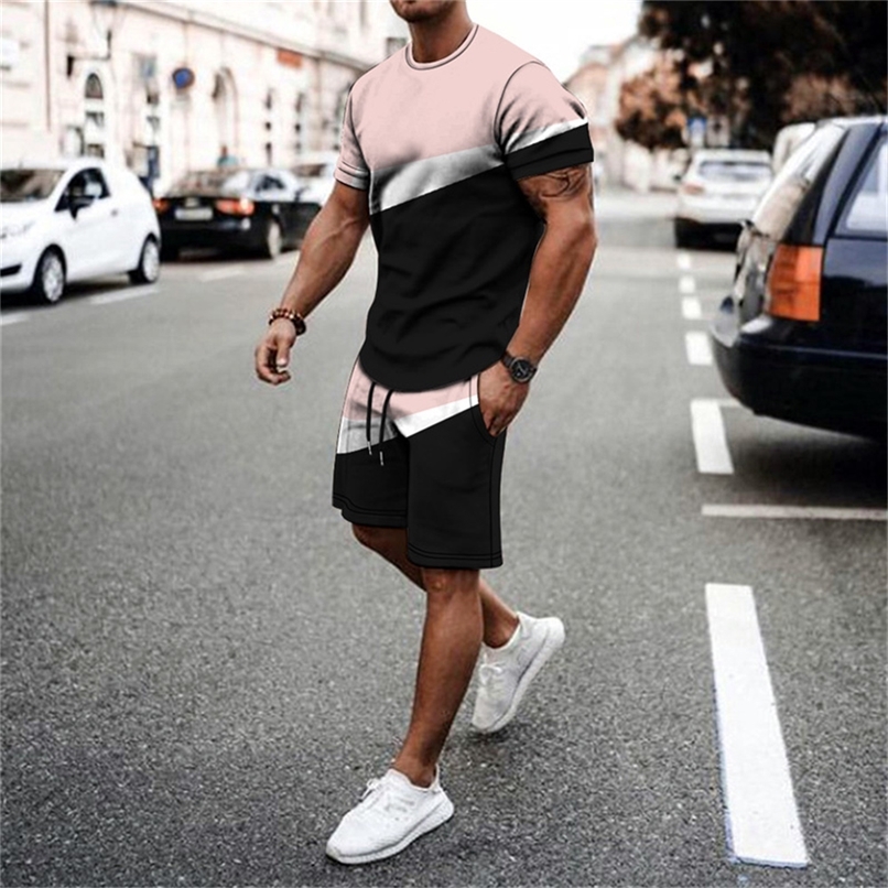 Summer Men s Short Sleeve T Shirts Oversized Men Shorts 2 Piece Sets Print Top Solid Color Tracksuit Casual Clothes Tshirt Suits 220617