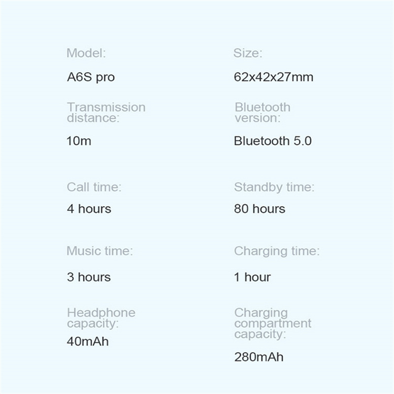 A6S Pro TWS Fone Bluetooth Earphones Wireless Headphones for Xiaomi Redmi Noise Reduction Bluetooth Headset with Microphone Earbuds