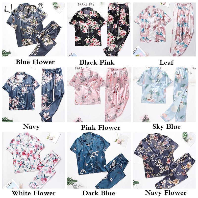 Pyjama Femme 2 piece set Women's Short Sleeve Pajamas Summer Satin Silk Trousers Suit Pyjamas Set Pjs Mujer Pijama Sleepwear 220511