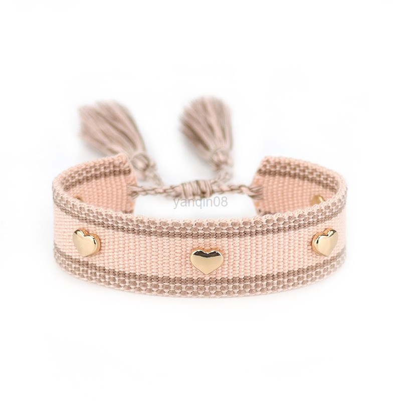 Woven Friendship Bracelet For Women Adjustable Rope Bracelets Cotton Heart Tassel Embroidery Bracelet Wholesale Jewelry G220801