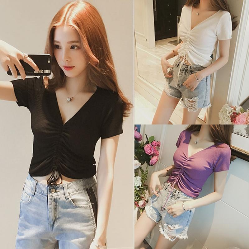 Women's T-Shirt Women's Han Fan V-Neck Drawstring Slim Skinny Sexy Short Tops Sleeve T-ShirtWomen's, Black
Women's T-Shirt Women's Han Fan V-Neck Drawstring Slim Skinny Sexy Short Tops Sleeve T-ShirtWomen's, Black