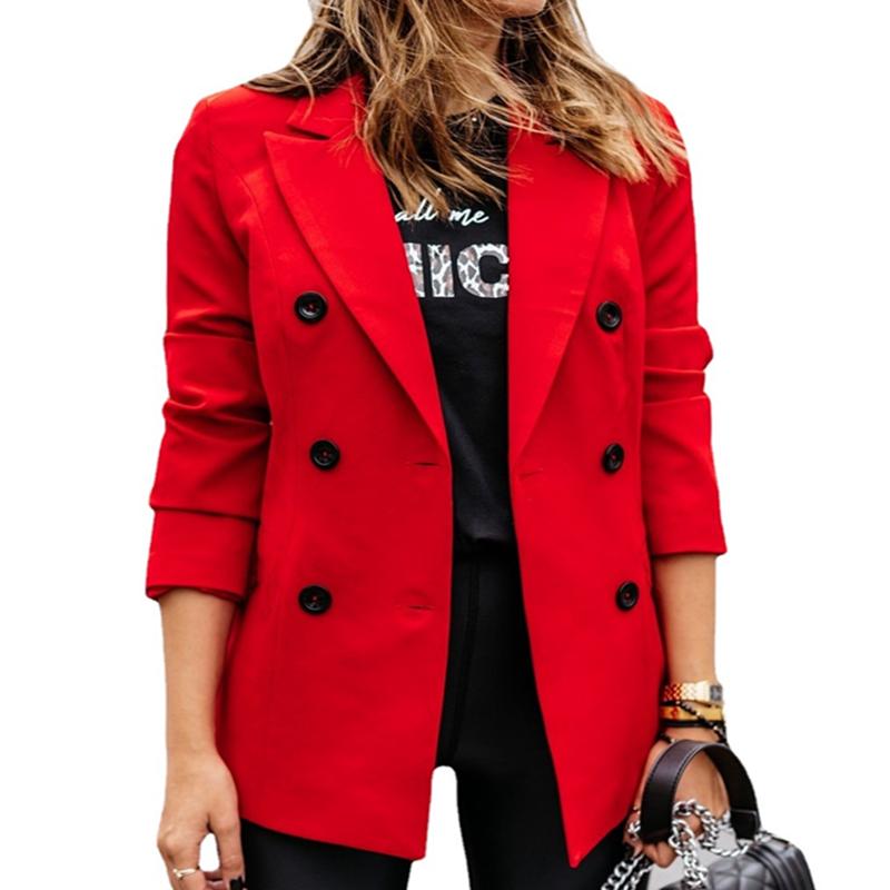 Women' Suits & Blazers Autumn And Winter Solid Color Long-sleeved Double-row Slim Button Suit Stitching Small Jacket Simple Women' Car, White 
Women' Suits & Blazers Autumn And Winter Solid Color Long-sleeved Double-row Slim Button Suit Stitching Small Jacket Simple Women' Car, White