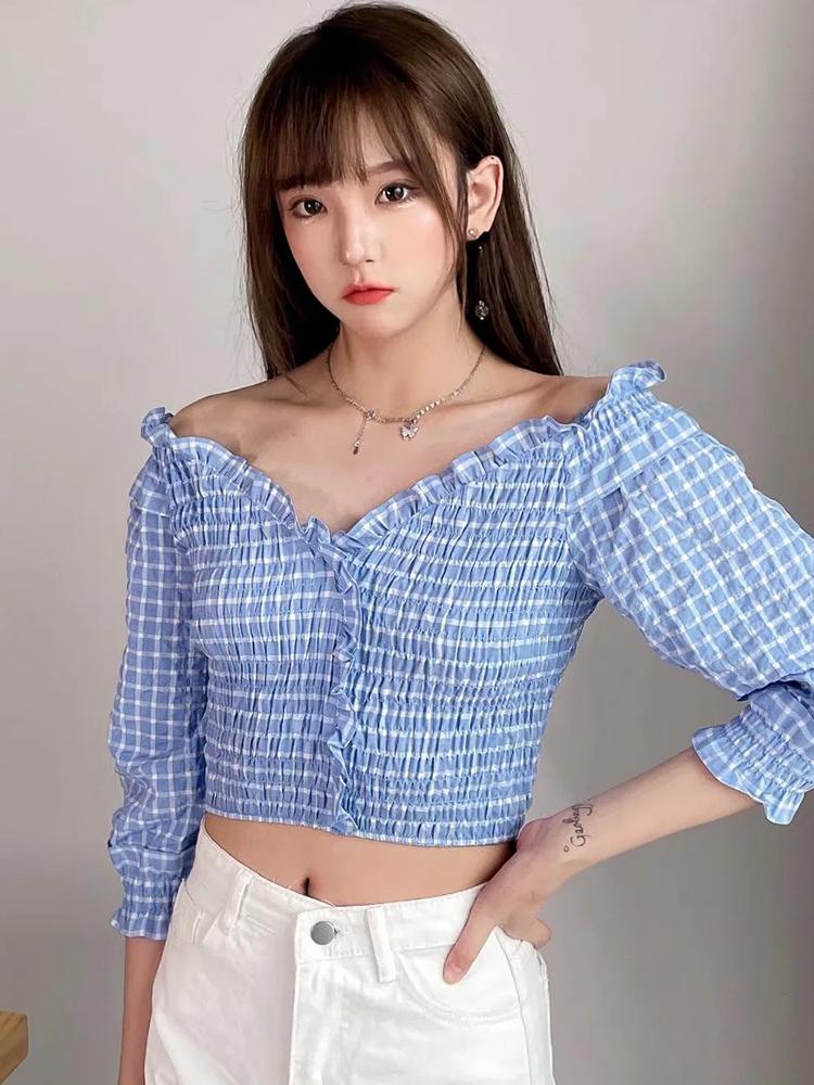 Women's Blouses & Shirts Merodi Chic Lady Elegant Plaid Print Front Ruffles Summer Short Tops Female Casual Slash Neck Half Sleeve Pleated B, Blue
Women's Blouses & Shirts Merodi Chic Lady Elegant Plaid Print Front Ruffles Summer Short Tops Female Casual Slash Neck Half Sleeve Pleated B, Blue