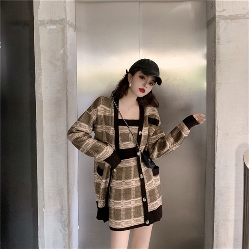 Women's Autumn Winter Plaid Cardigan Sweater Knit Suit New Korean Knit Sweater Camisole A Word Skirt Threepiece Ins ML168 210204, Khaki
Women's Autumn Winter Plaid Cardigan Sweater Knit Suit New Korean Knit Sweater Camisole A Word Skirt Threepiece Ins ML168 210204, Khaki
