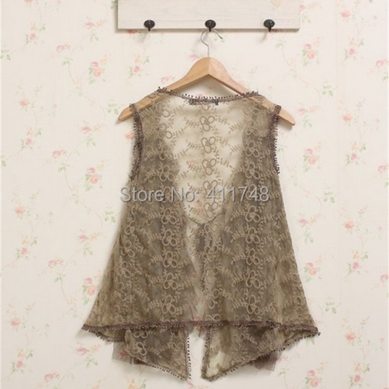 Vintage Women Lace Crochet Floral Vest Coat Mori Girl Robe Ropa Mujer Hippie Boho Lolita Top Clothing 220316