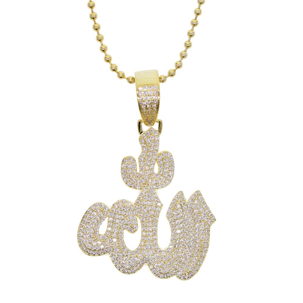 Big hip hop cjarm Muslim Allah pendant necklace iced out 5A cubic zirconia bg cz tennis chain hiphop women choker jewelry
