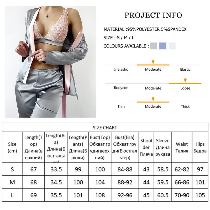 Hiloc Color Block Sleepwear Patchwork Pamas For Women Nightwear Set Woman 3 Pieces Satin Nightgowns Long Sleeves Autumn Suits 220321