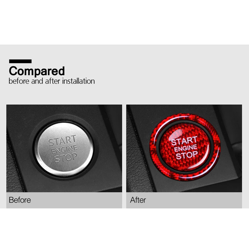 Carbon Fiber Car Engine Start Stop Button Trim Sticker For Audi A3 A4 A5 A6 C5 C6 Q5 Q7 S3 S6 S7 Key Ring Car Accessories Parts