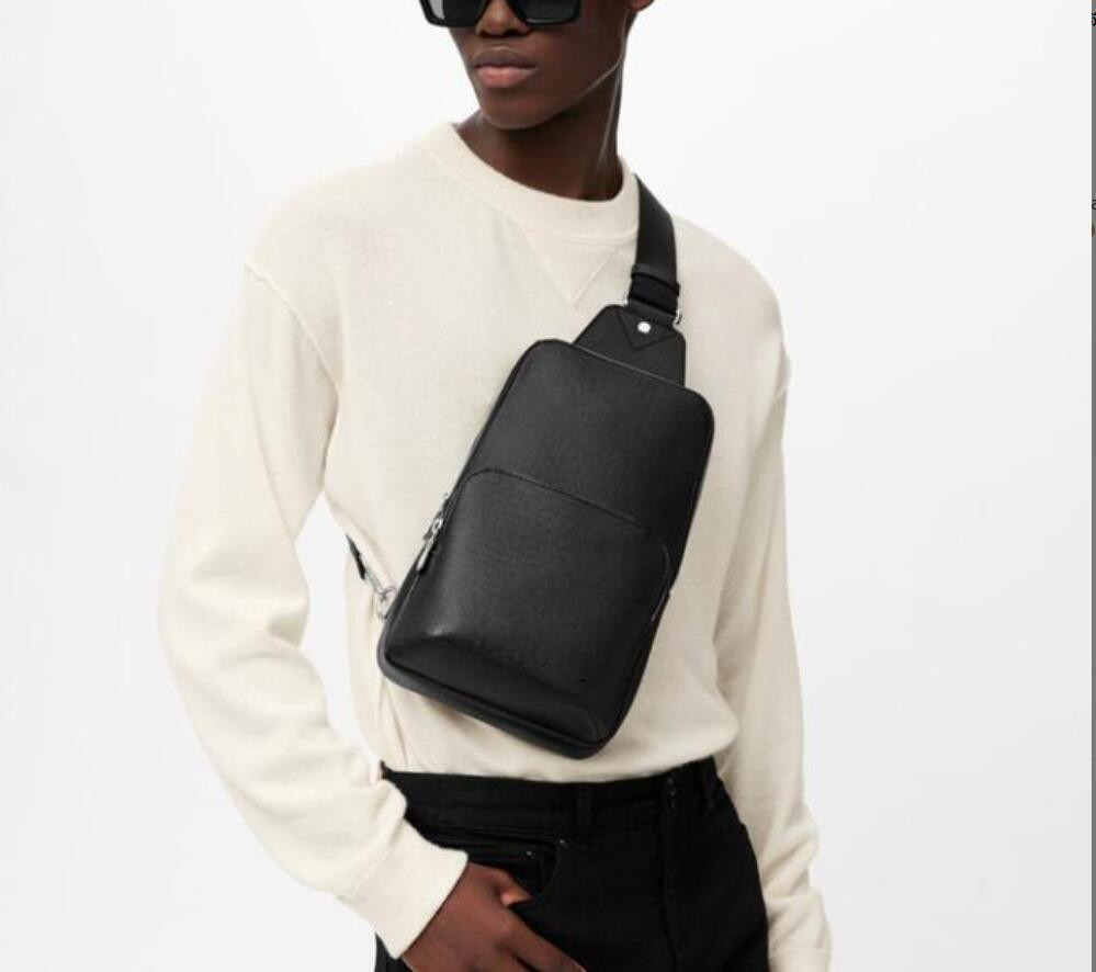 High quality handmade fashion leather men sling bag cross body messenger bags black grid outdoor waist bag pack chest bag with serial number