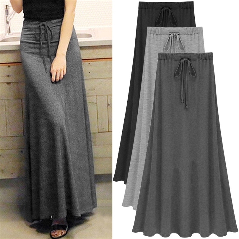 Womens Elastic Waist A-line Skirts Hip Slim Long Loose Sheds Split Large Size Knitted OLV1080 220317