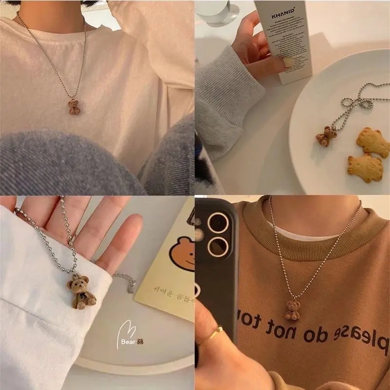 Cartoon bear pendant necklace personality trendy necklace fashion ins wind sweater sweater chain accessories