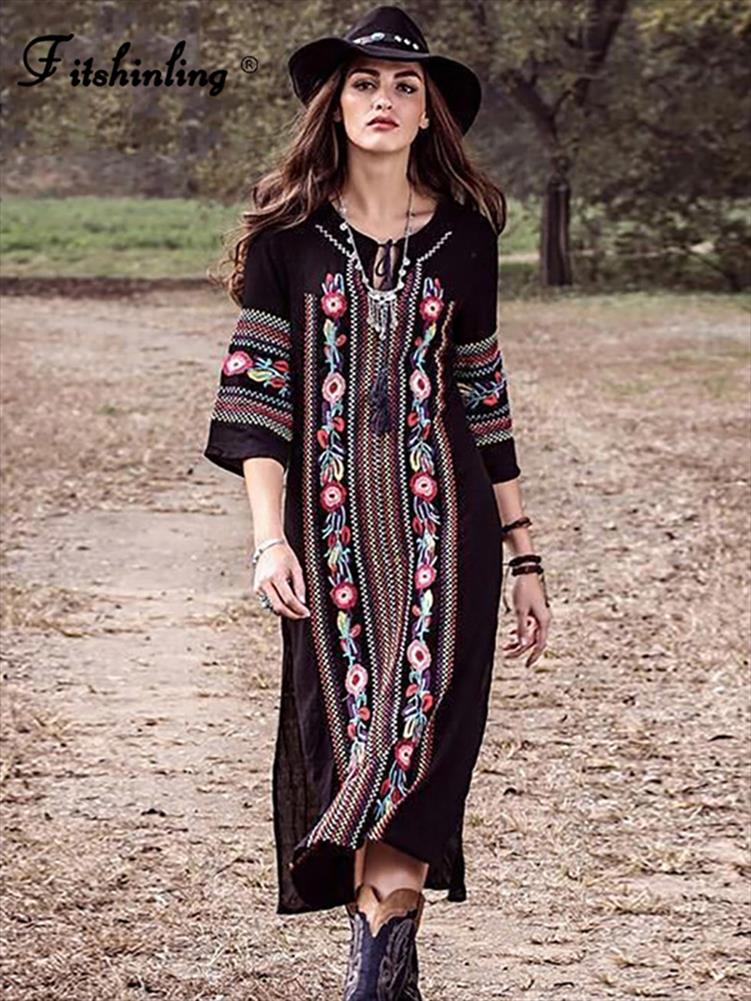 Ethnic Style Embroidery Beach Dress Holiday Vintage Side Split Black Pareos Bohemian Slim Dresses For Women
Ethnic Style Embroidery Beach Dress Holiday Vintage Side Split Black Pareos Bohemian Slim Dresses For Women