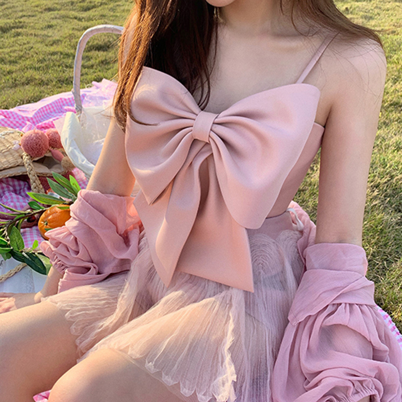 GALCAUR Sexy Patchwork Bowknot Vest Female Square Collar Camis Sleeveless Slim Irregular Short Vests Women Summer Fashion 220316