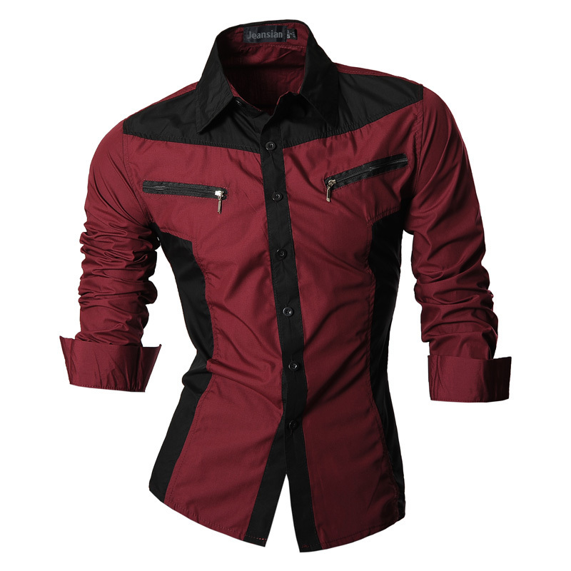 jeansian Spring Autumn Features Shirts Men Casual Shirt Long Sleeve Slim Fit Male Zipper Decoration (No Pockets) Z018 220322