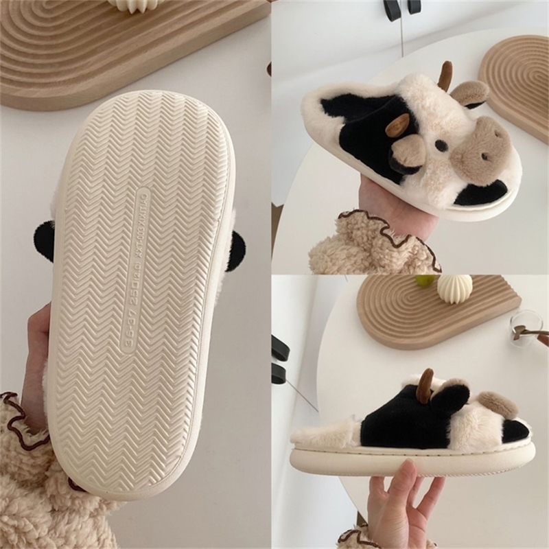 Milk Cow Fluffy Fur Slippers Women Winter Warm Closed Plush Home Bunny Kawaii Flat Cute Animal Dog Slides Shoes 220817