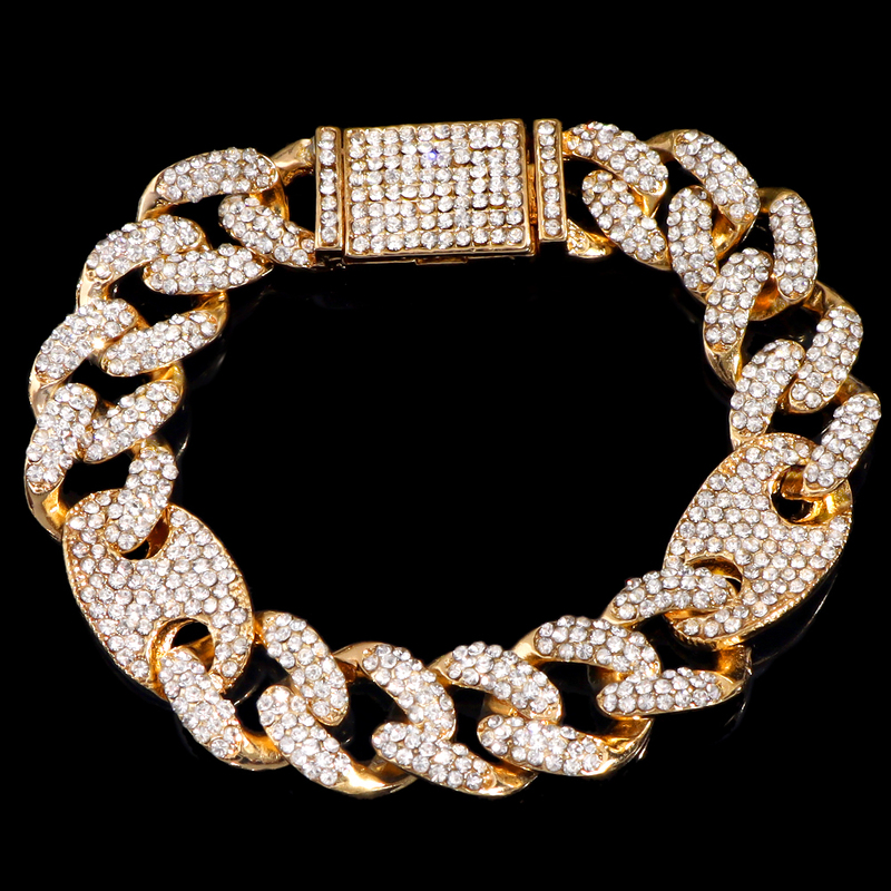 Bling Crystal Pig Nose Cuban Chain Bracelets For Women Men Iced Out Miami Cuban Bracelet Fashion Hip Hop Jewelry Gift 220813