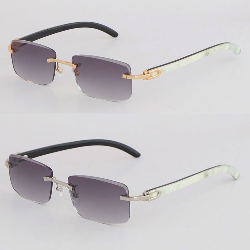 New Metal Square Rimless Luxury Diamond Cut Sunglasses Black and White Vertical Stripes Buffalo horn Sun glasses 18K Gold Frame Woman 3524012 Men Frames Size 57-18-140
