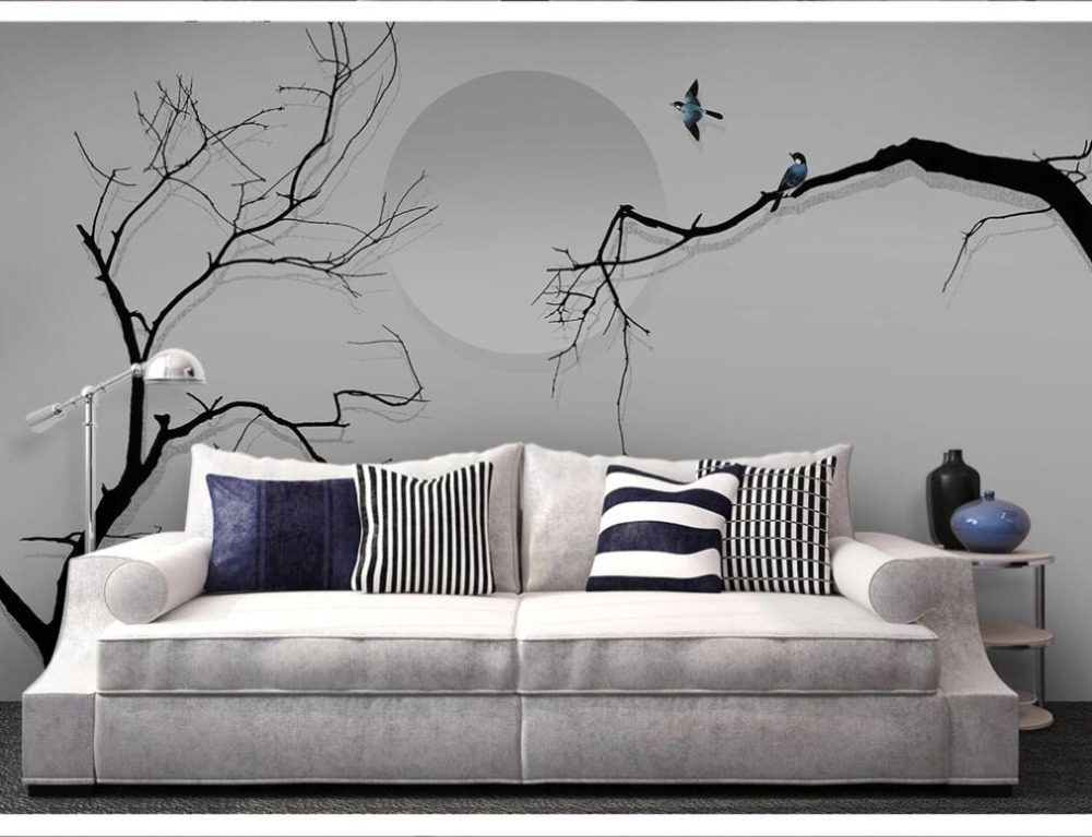 Wall covering custom wallpaper mural hand-painted abstract tree TV background wall decoration painting