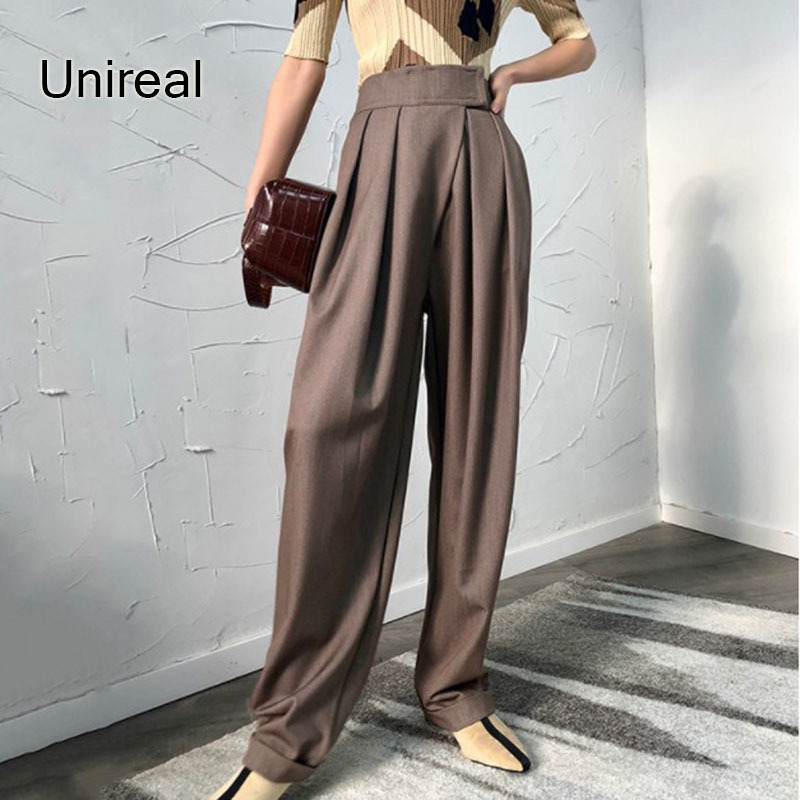Unireal Autumn Fashion Women Wide Leg Pants High Waist Casual Trouser Streetwear Chic Vintage Loose Palazzo 220325