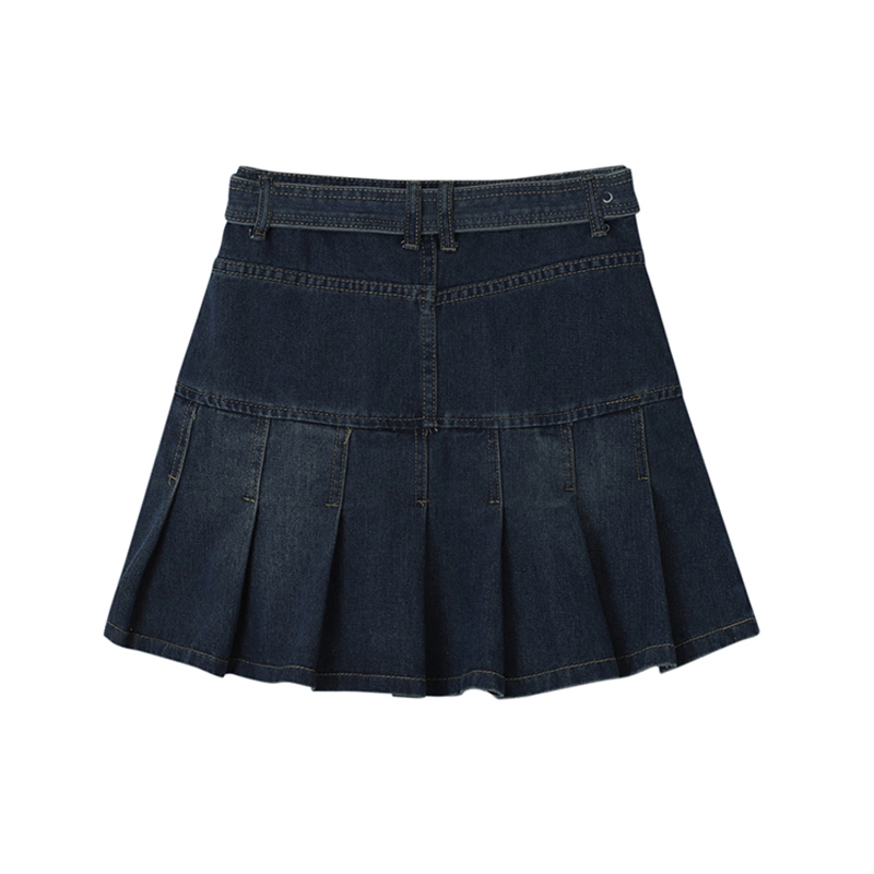 Y2k High Waist Denim Mini Pleated Skirts With Belt Women Summer Fashion Retro A Line Skirt Korean Ins Female Casual 220322